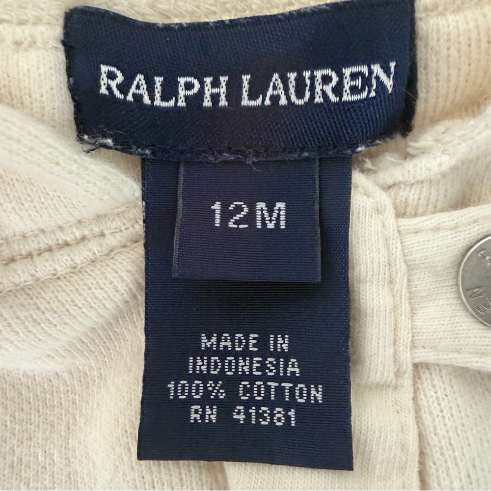 Ralph Lauren Baby Cream Cotton Hoodie Jacket 12M Pink Pony Logo Preppy Soft Cozy - Picture 2 of 10